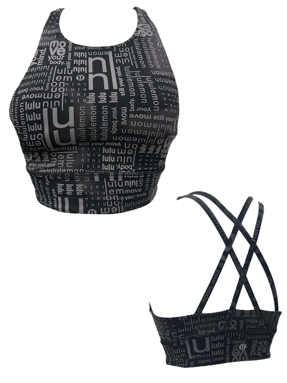 lululemon athletica Black & Gray Logo-Print Strappy Sports Bra Size XS
